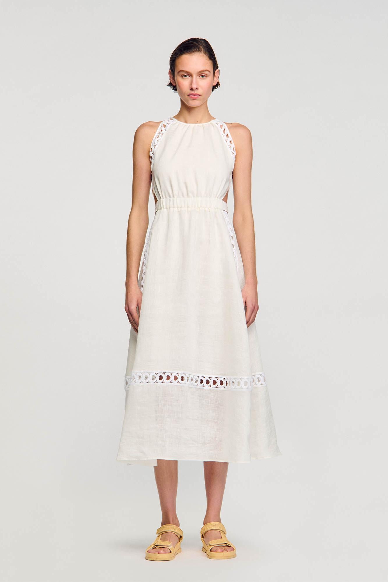 Solid Heart Shape Lace Halter Neck Midi Dress