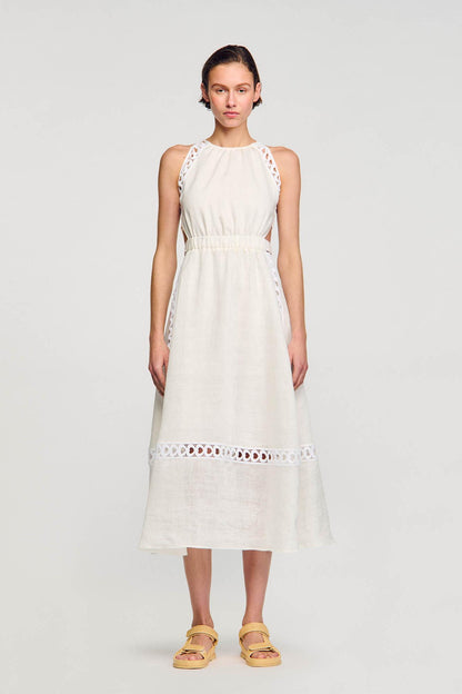 Solid Heart Shape Lace Halter Neck Midi Dress