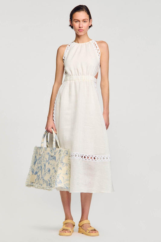 Solid Heart Shape Lace Halter Neck Midi Dress