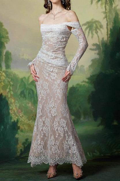 Lace Off-Shoulder Midi Dress