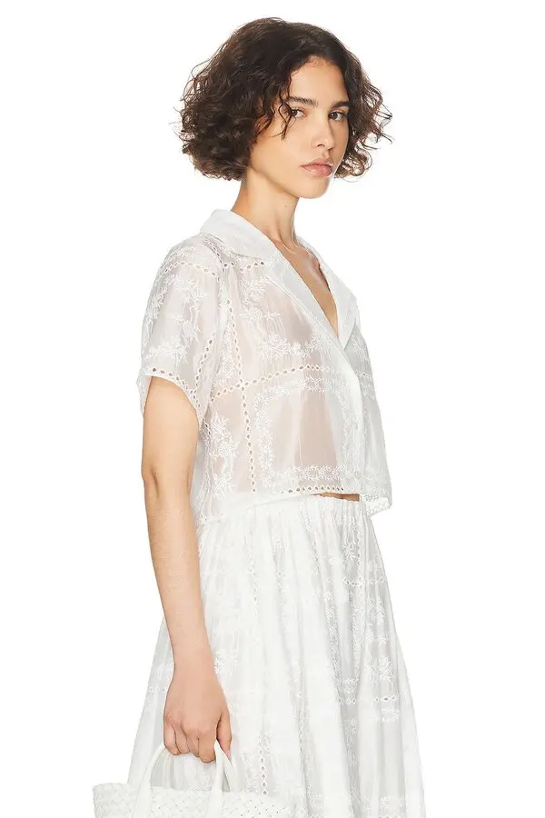 Solid Embroidred Top ＆ Mid Waist Embroidered Skirt Set