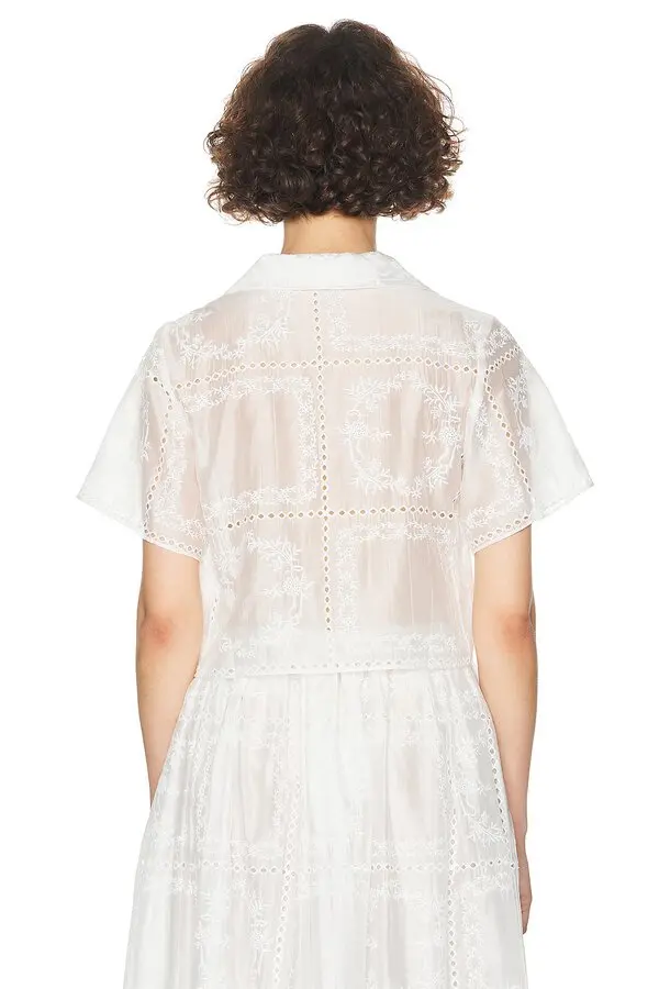 Solid Embroidred Top ＆ Mid Waist Embroidered Skirt Set