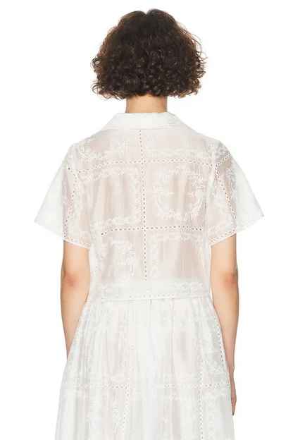 Solid Embroidred Top ＆ Mid Waist Embroidered Skirt Set