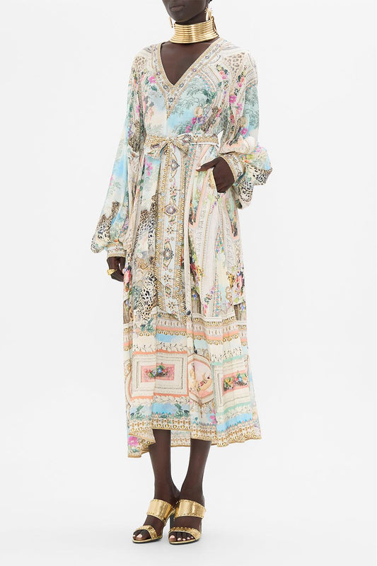 Rhinestone Floral V-Neck Midi Dress