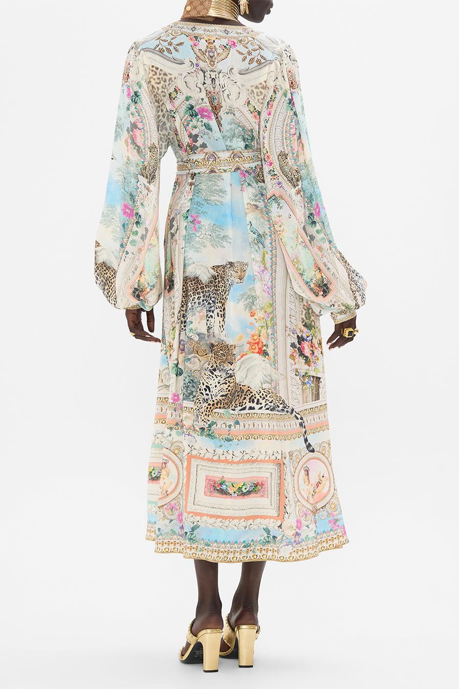 Rhinestone Floral V-Neck Midi Dress