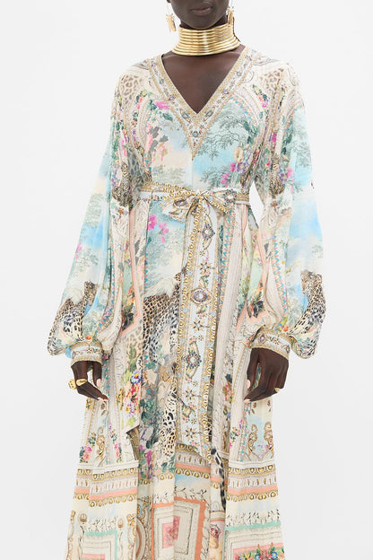 Rhinestone Floral V-Neck Midi Dress