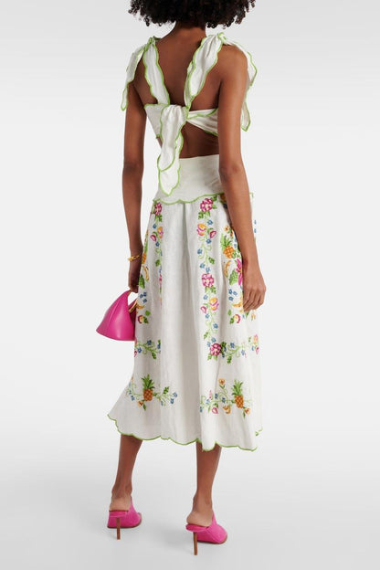 Floral Cut-Out Lace Up Midi Dress