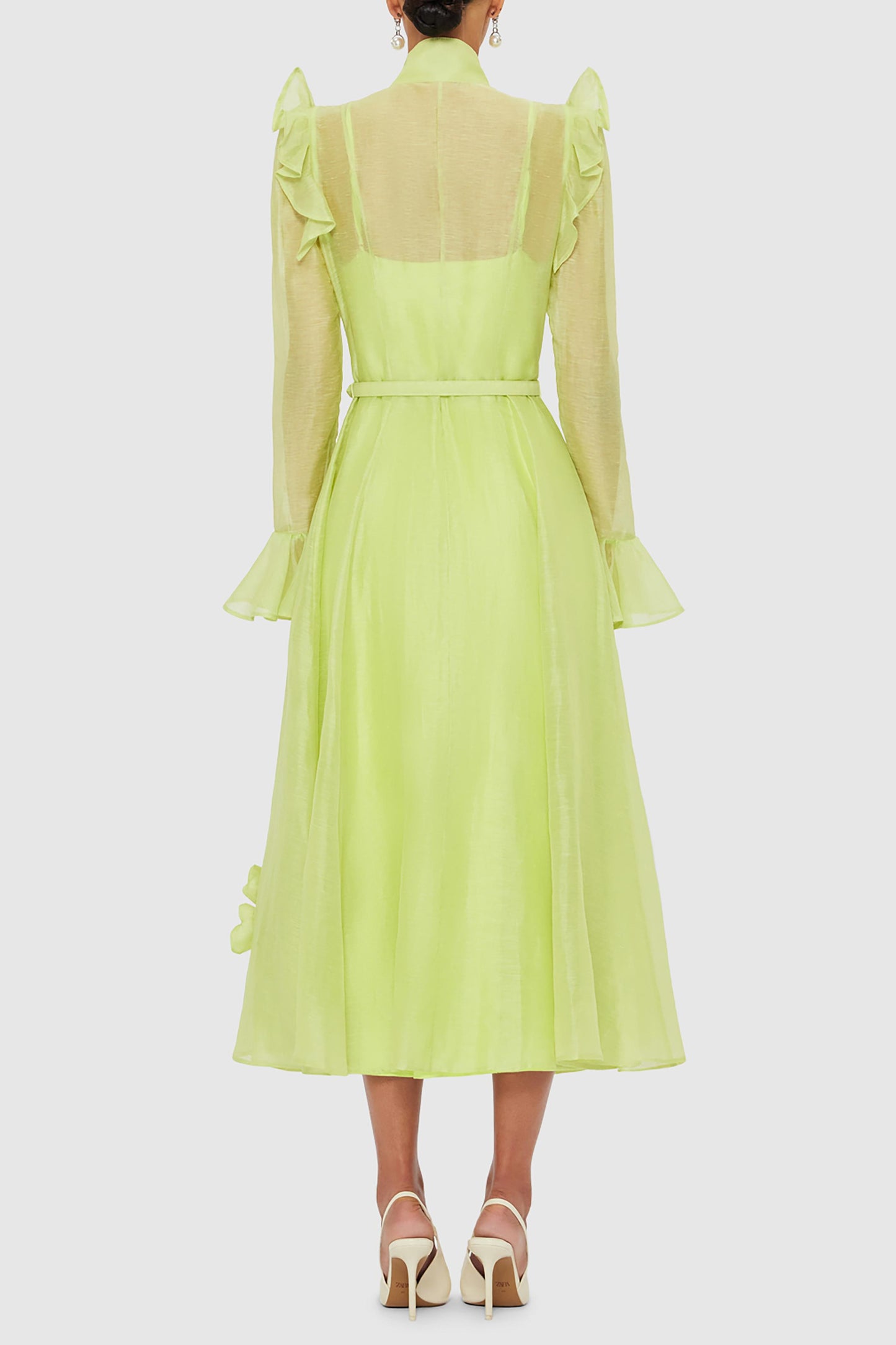 Solid 3D Floral Frill Midi Dress