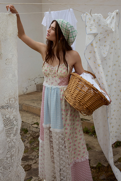 Floral Patchwork Print Lace Midi Dress