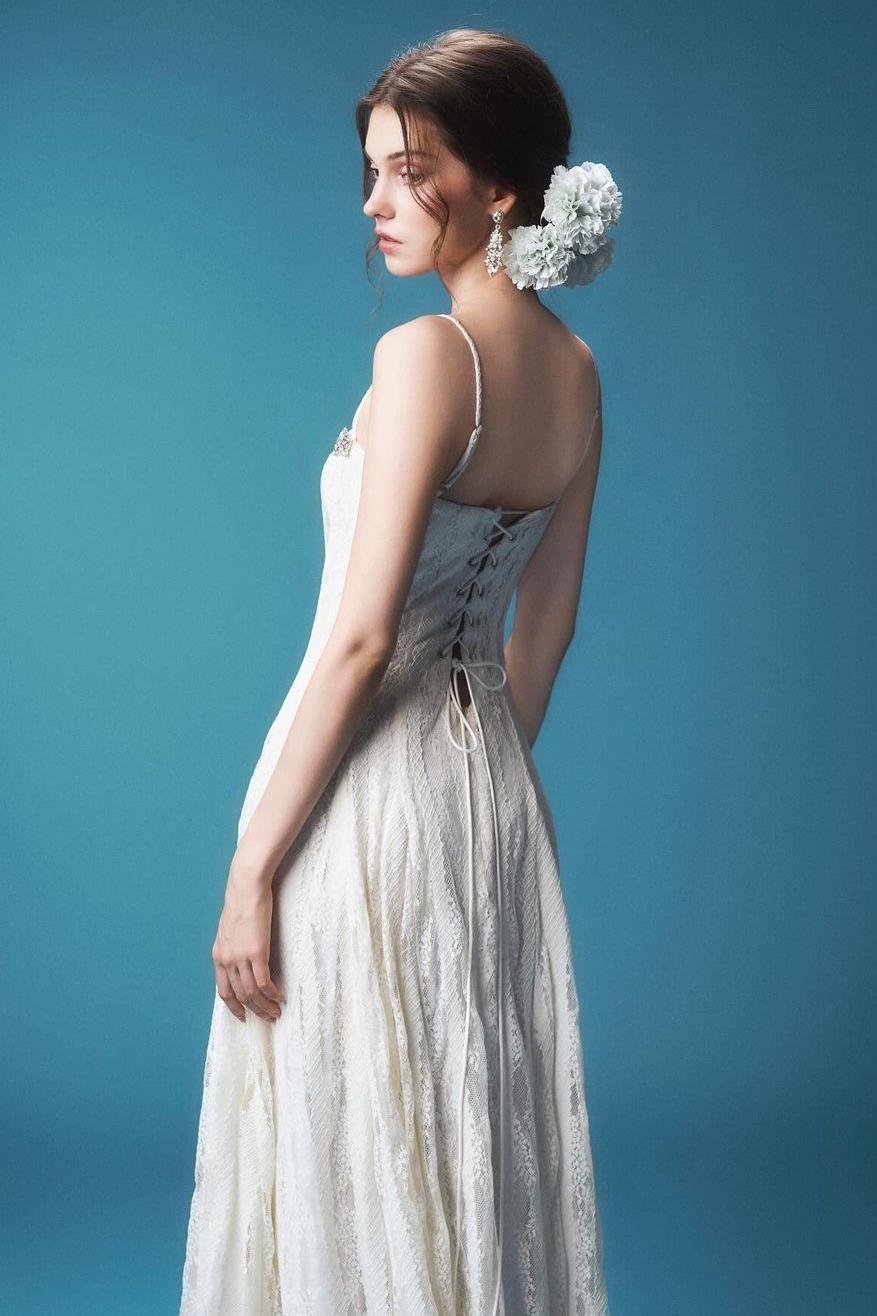 Solid Lace Rhinestone Midi Dress