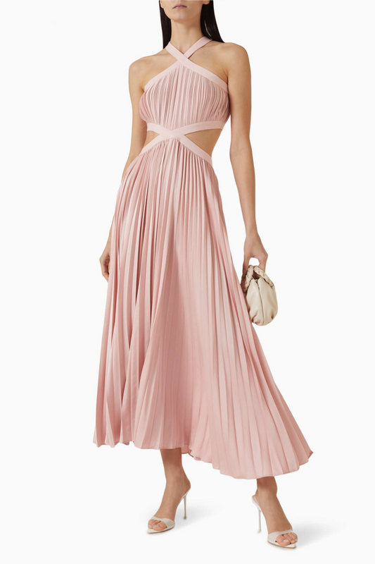 Pleat Cut-Out Halter Neck Maxi Dress