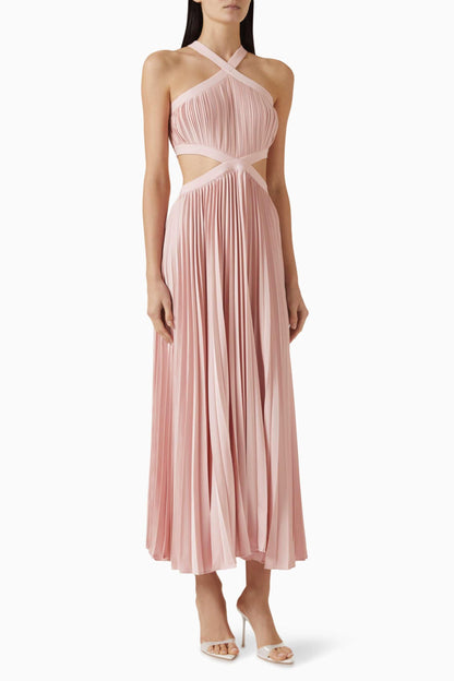Pleat Cut-Out Halter Neck Maxi Dress