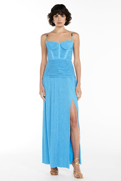 Solid Pleated Sleeveless Maxi Dress