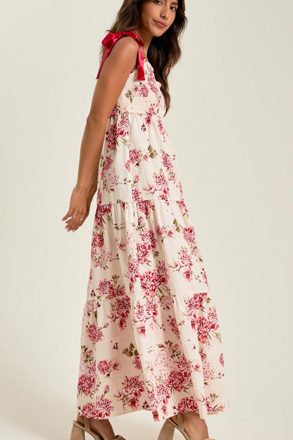 Floral Lace Up Smock Midi Dress