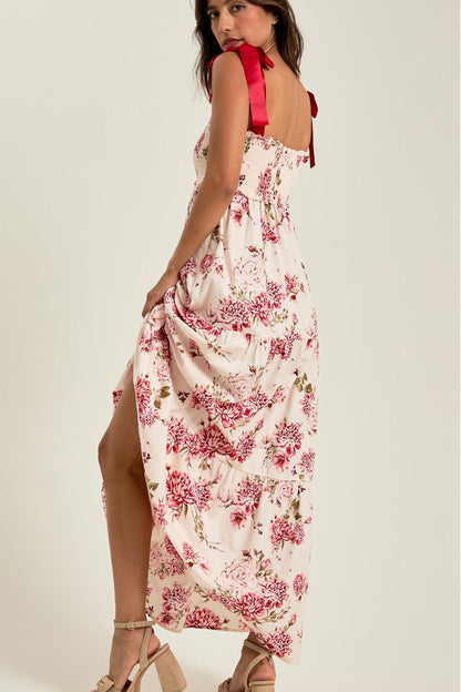 Floral Lace Up Smock Midi Dress