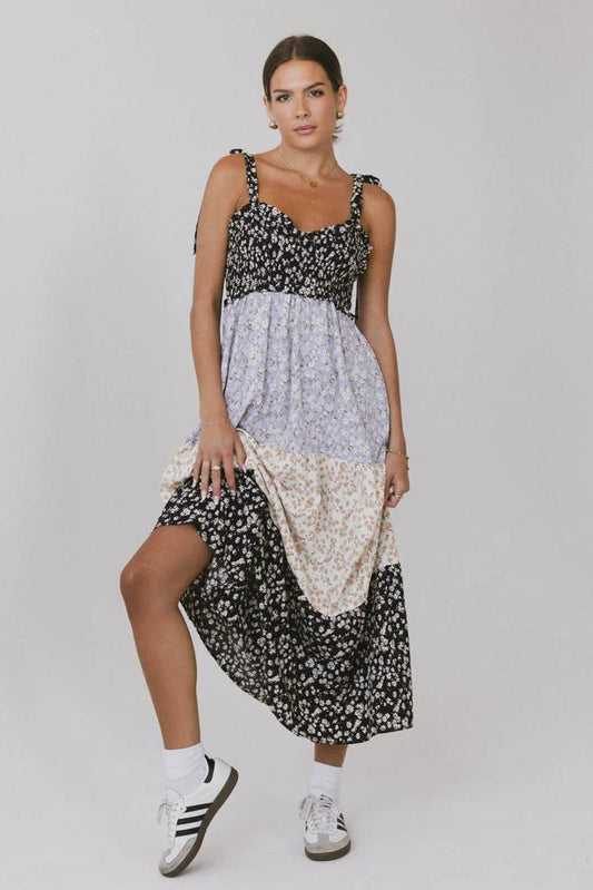 Floral Smock Frill Midi Dress