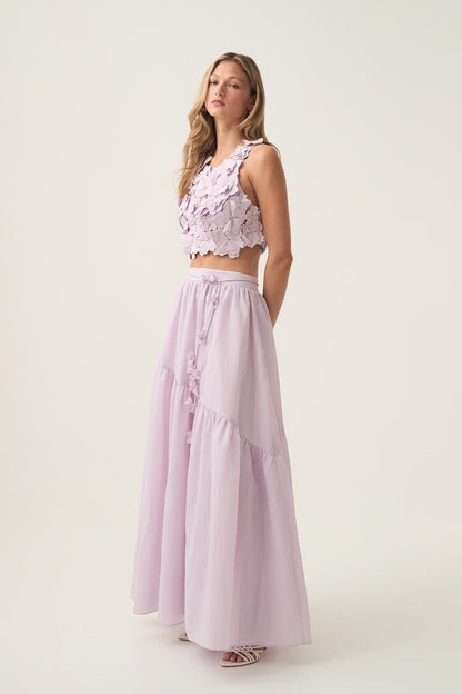 Embroidered Sleeveless Mini Top & High Waist Maxi Skirt Set
