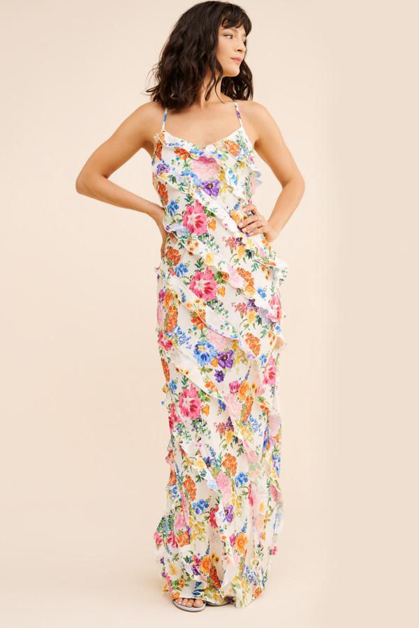Floral Frill Splicing Slip  Maxi Dress