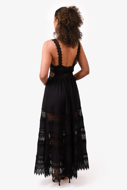 Lace Splicing Sleeveless Midi Dress