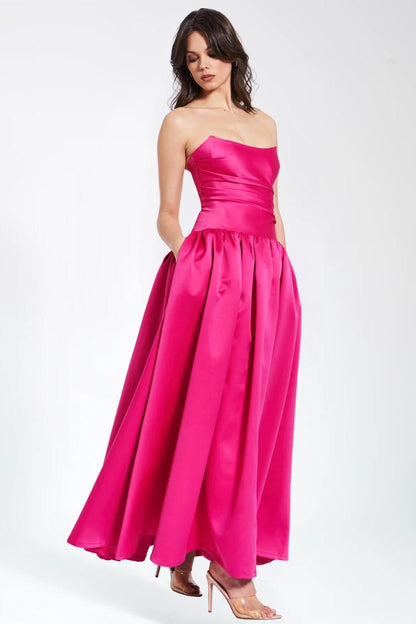 Satin Solid Off-Shoulder Midi Dress