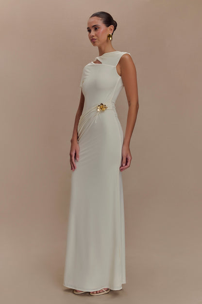 Metal Flower Cut-Out Gathering Maxi Dress