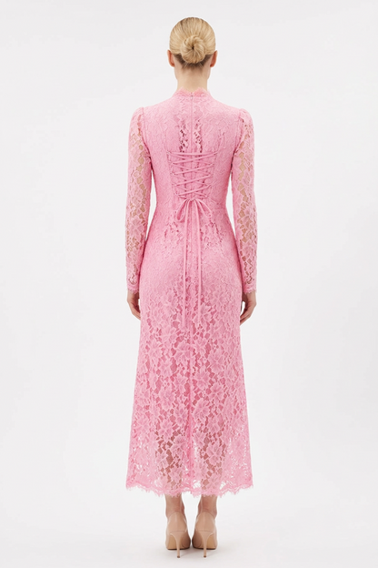 Lace Tie-Up Long Sleeve Maxi Dress