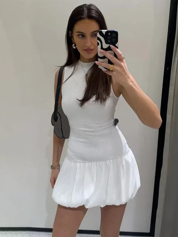 Balloon Ribbed Slim Fit Backless Dress