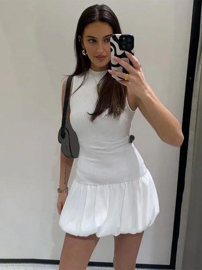Balloon Ribbed Slim Fit Backless Dress