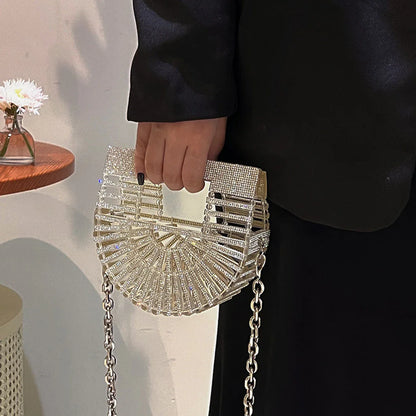 Half Moon Rhinestone Bling Basket Clutch Bag for Women
