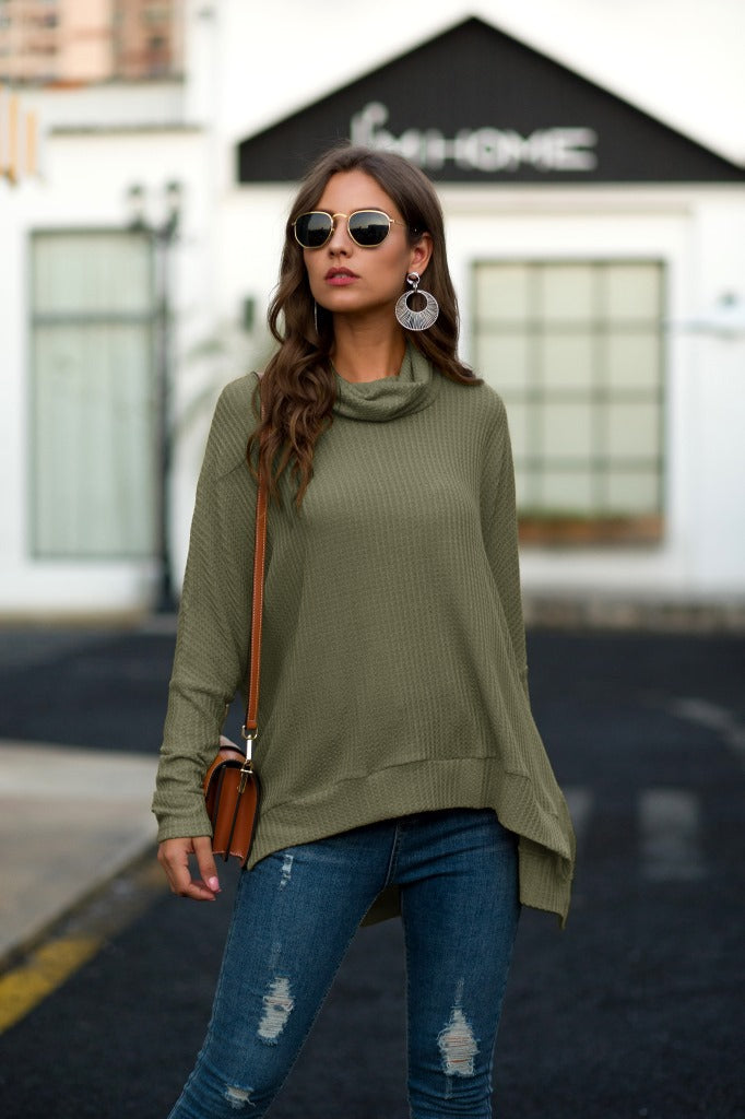 Cowl Neck Waffle Knit Sweater