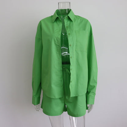 Long Sleeve Button Down Shirt & Drawstring Short Set