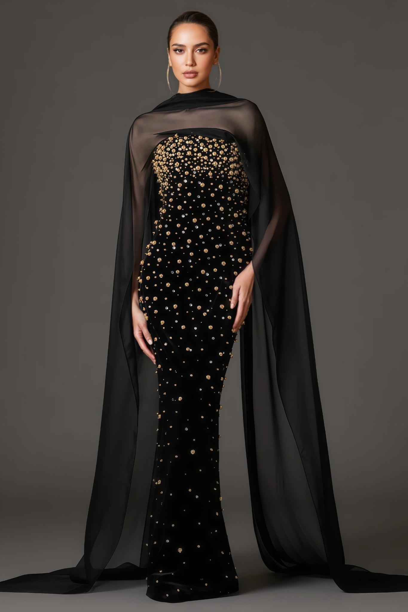 Ellis Black Beaded Diamond Maxi Dress