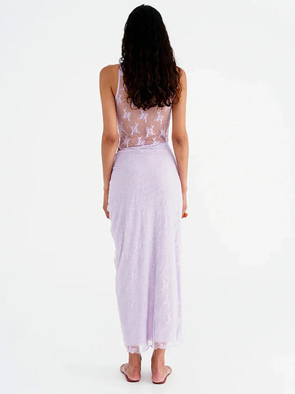 Patchwork Lace V-neck Skirt Vacation Dress