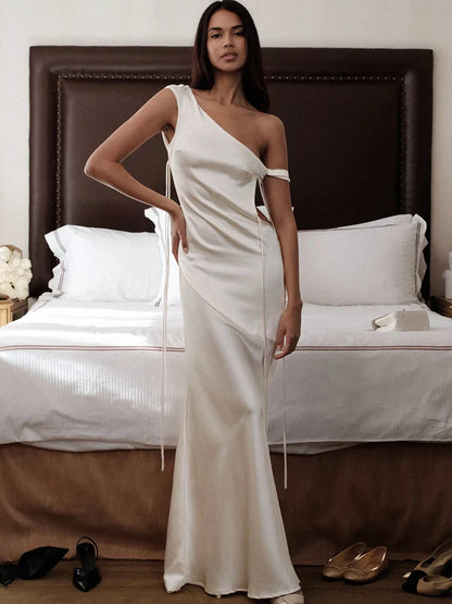 Satin Backless Bandage Maxi Vacation Dress