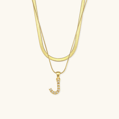 Opal Charm - Layered Gold Initial Necklace