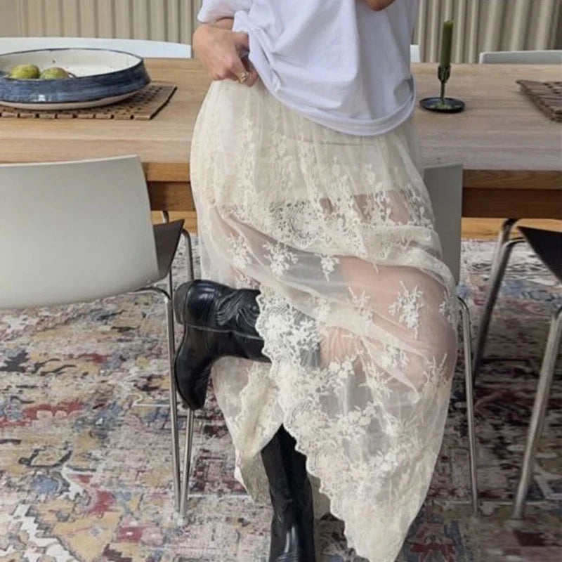 Jacquard See-Through Maxi Skirt