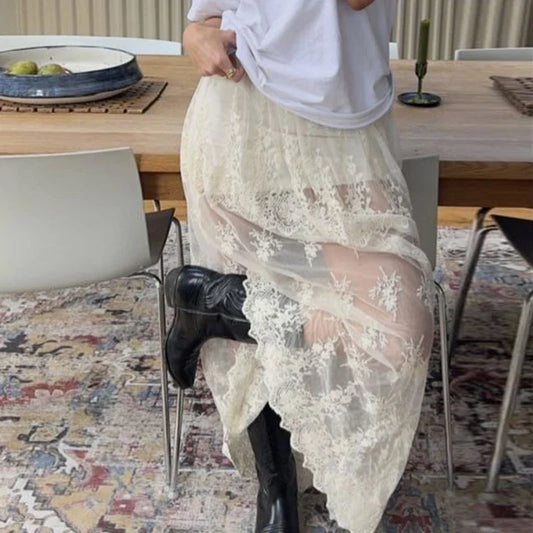 Jacquard See-Through Maxi Skirt