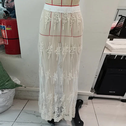 Jacquard See-Through Maxi Skirt