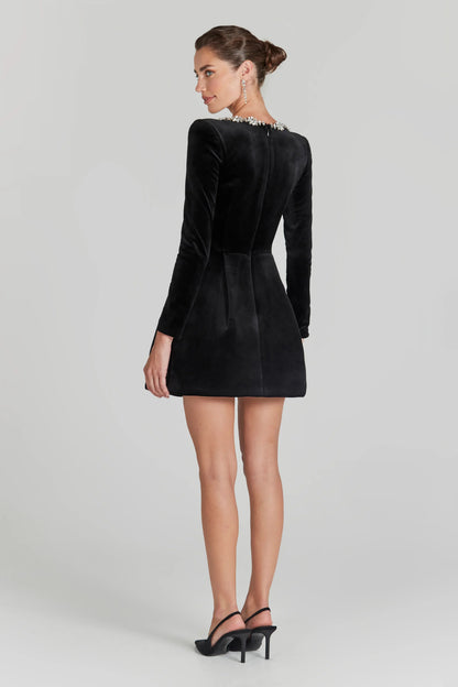 JADE CRYSTAL-NECK MINI DRESS