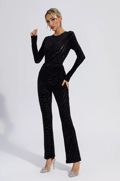 Jaliyah Black Zebra Printed One-piece Top Set