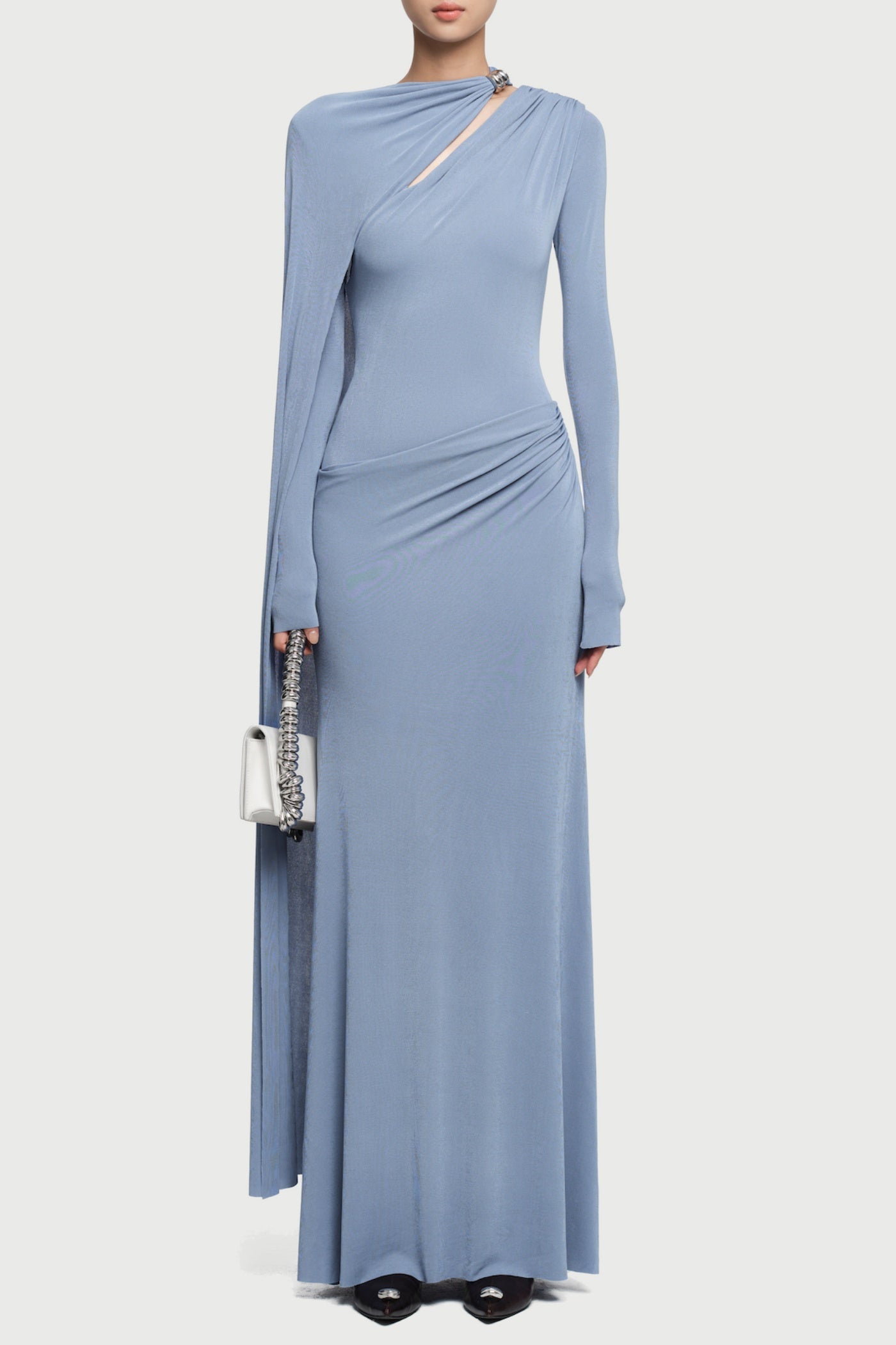 Jalynne Diagonal Shawl Cutout Maxi Dress - Blue