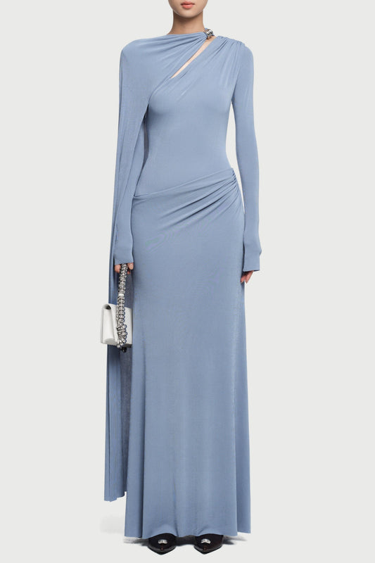 Jalynne Diagonal Shawl Cutout Maxi Dress - Blue