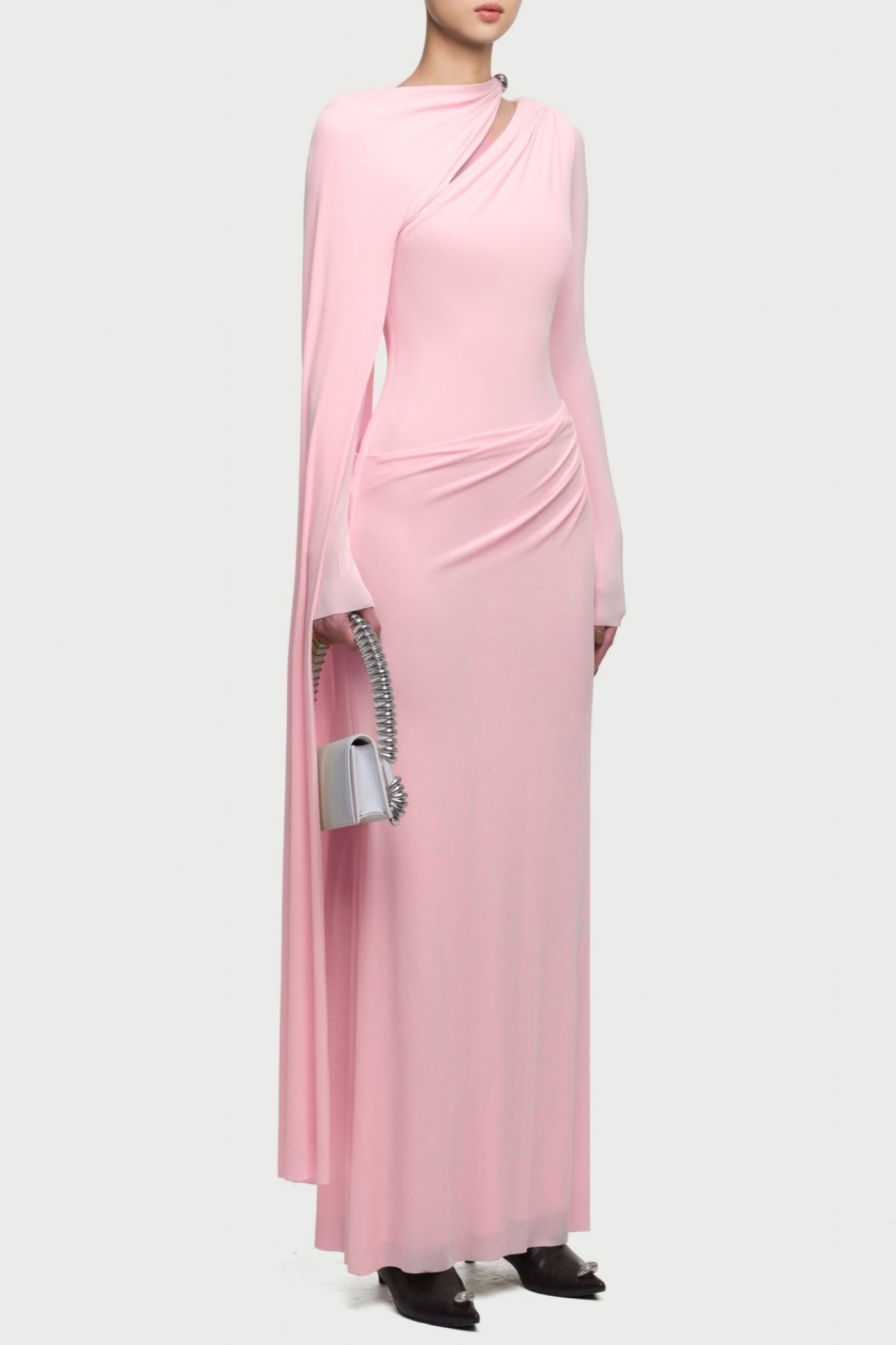 Jalynne Diagonal Shawl Cutout Maxi Dress - Pink