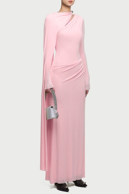 Jalynne Diagonal Shawl Cutout Maxi Dress - Pink