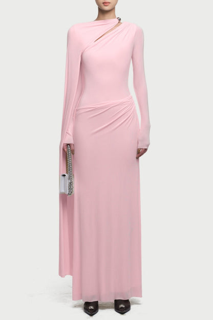 Jalynne Diagonal Shawl Cutout Maxi Dress - Pink