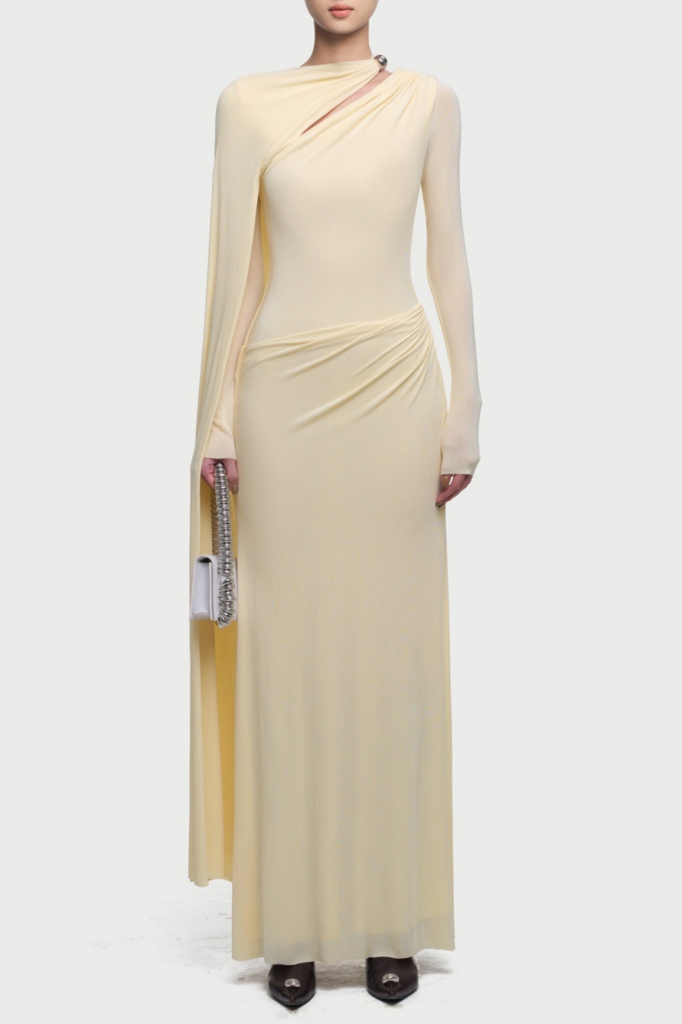 Jalynne Diagonal Shawl Cutout Maxi Dress - Yellow