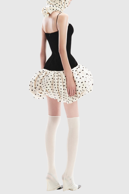 Jamara Bow Embellished Puff Dot Mini Dress