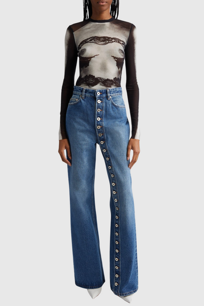 Jannice Asymmetric Button Jeans