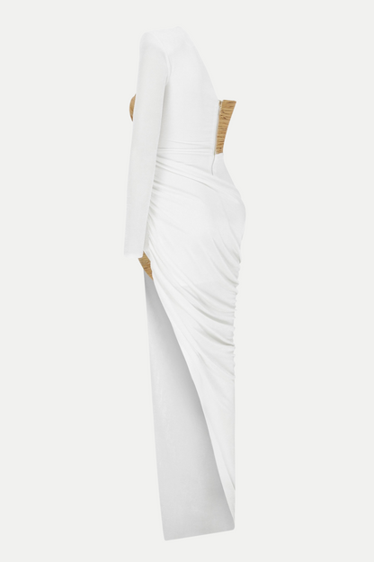 Jennifer Flower One Shoulder Ruched Maxi Dress