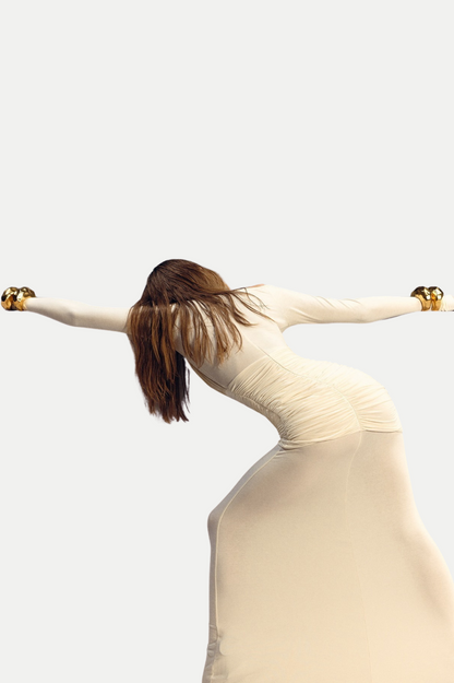 Jolleen Ruched Mesh Maxi Dress - Beige